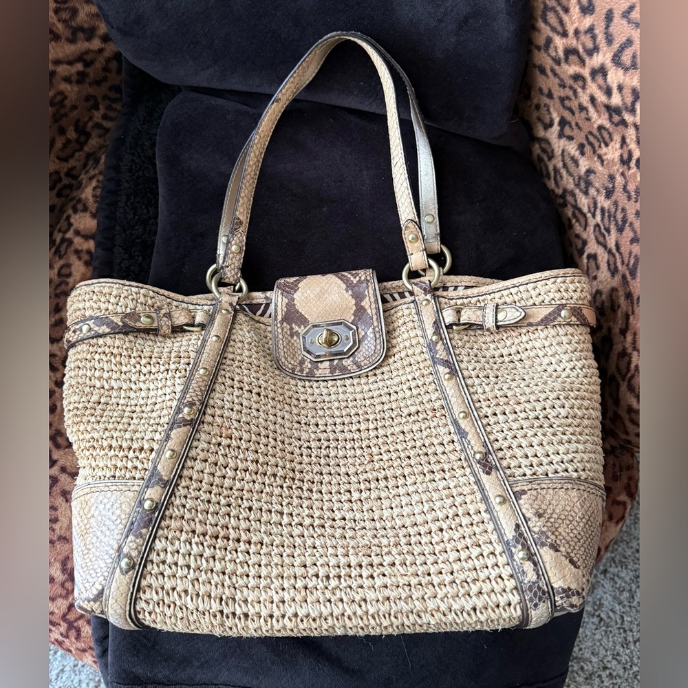 Coach Natalie Hampton Straw shoulder Tote Bag